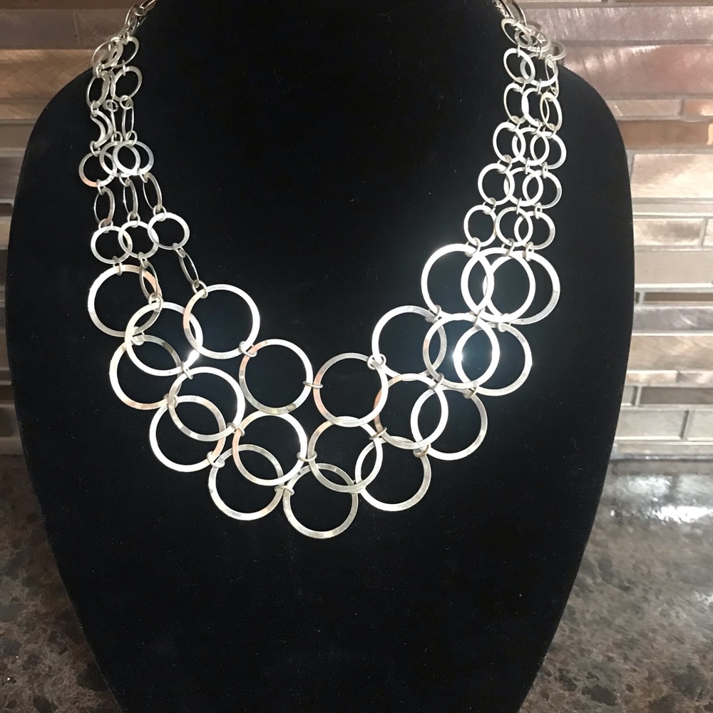 3 Strand Silver circle necklace